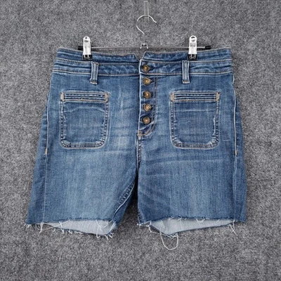 Pantalones Cortos Pilcro Anthropologie Mujer 29 Azul Alto Tiro Ajustados Elastizados Botón Mosca Denim Foto 1 de 4