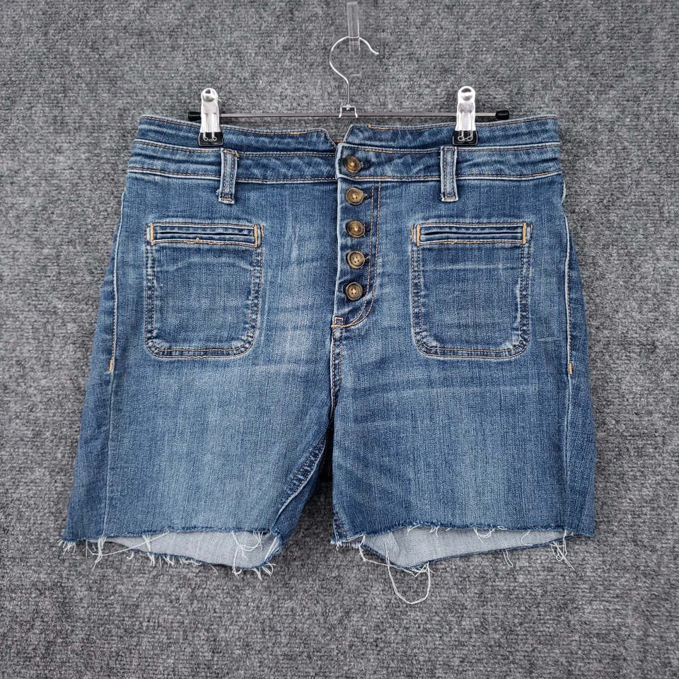 Pantalones Cortos Pilcro Anthropologie Mujer 29 Azul Alto Tiro Ajustados Elastizados Botón Mosca Denim Foto 1 de 4