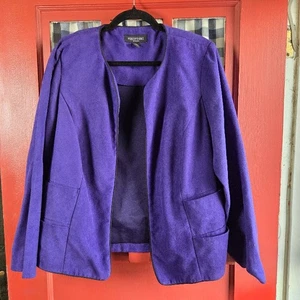 Perceptions Women's Blue Purple Long Sleeve Open Front Jacket Pockets Size 14W - Picture 1 of 6