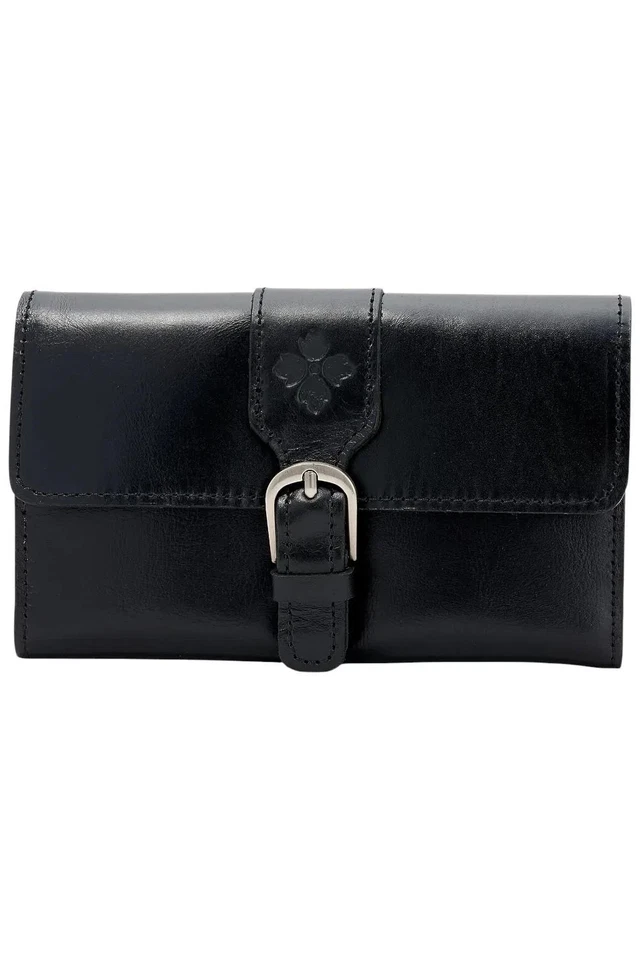 Cartera Patricia Nash Lottie de cuero con solapa negra antigua Foto 1 de 1