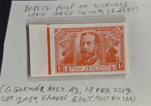 c.1920 New Zealand 1/- KGV red Victory Colour Trial Proof Imperf stamp MNG - Picture 1 of 3