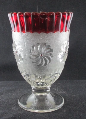 EAPG RUBY STAINED CLEAR US GLASS CELERY VASE BRYCE FACTORY 1894 6.25IN HTF - Image 1 of 3