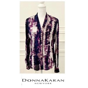 Donna Karan New York abstrakt lila schwarz Langarm Bluse Shirt Gr. Medium - Bild 1 von 8