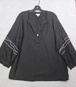 Pure Jill Embroidered Blouse Long Sleeve Peasant Boho Size 4X Black - Picture 1 of 7