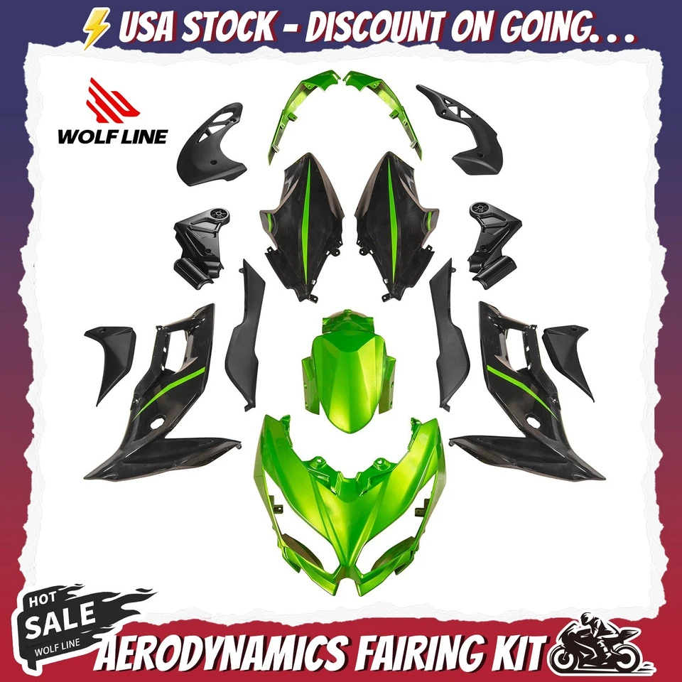 WOLFLINE Fairing Kit Bodywork For Kawasaki Versys KLE650 15-21 ABS Plastic Green - Изображение 1 из 4