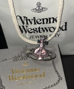 Vivienne Westwood Nana Collar 3D Orbe Grande Plata Rosa Colgante CON CAJA! - Imagen 1 de 10