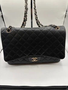 Chanel Black Quilted Caviar Jumbo Classic Single Flap Bag Pre 1986 - Picture 1 of 24