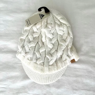 Chapéu Adidas feminino novo com etiquetas aba de cristal branco malha forrado de lã - Imagem 1 de 4