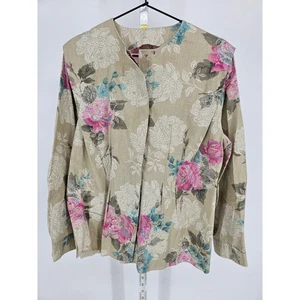 Vintage 60er Jahre Damen Gr. L Blazer mit Knopfleiste Kacet beige geblümt hoher Ausschnitt  - Bild 1 von 3