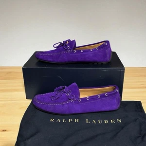 Ralph Lauren Shoes 9.5 Purple Calf Suede Harold Tassel Driving Loafers Italy NEW - Picture 1 of 13