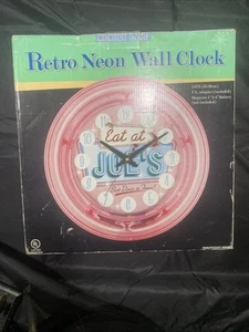 Neon “EAT AT JOE’S” Wall Clock Diner Retro Pink NEW IN BOX - Picture 1 of 2