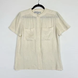 Adele Simpson Vintage Beige 100% Silk Textured Blouse Shirt Top Women's Sz Small - Picture 1 of 5