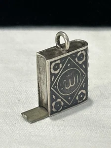 Vintage Sterling Silber offen Miniatur Buch "Allah" Anhänger - Bild 1 von 11