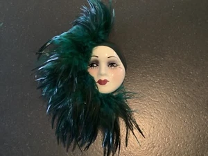 Unique Creations Wall Mask Woman Green Feathers San Francisco - Picture 1 of 4
