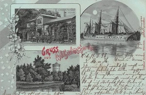 AK Litho. Gruss aus Wilhelmshaven J. Schmidts Restaurant Giftbude S.M.S. 1898 - Bild 1 von 2