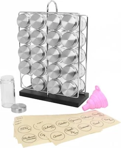 Orii 20 Jar Chrome Wire Spice Rack with Bamboo Base | Includes Silicone Funnel | - Picture 1 of 7