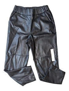 A New Day Women's Size S Black Faux Leather Tapered Leg Pants Elastic Waist - Picture 1 of 4