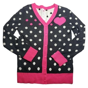 Beautees Girls Black White Pink Polka Dot Cardigan Kids Size Small - Picture 1 of 5