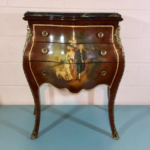 French Louis XV Style Painted 3 sides Bombe Marble Top Commode *Beauty* - Picture 1 of 12