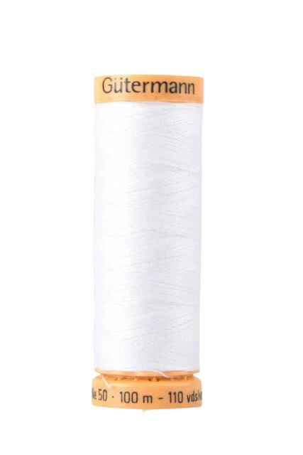 Gutermann 100 Natural Cotton Sewing Thread Strong Col. 5709 White - 100m