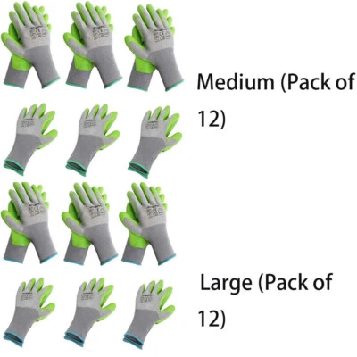 6Pairs M/L Size Gardening Gloves with Eco Latex Palm Coated Green-grey Polyester - Image 1 of 4