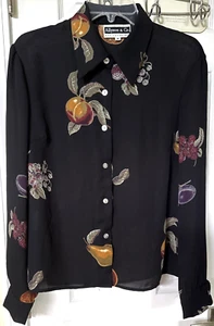 Camicia donna nuova Allyson&Co nera/multicolore manica lunga con bottoni taglia M - Foto 1 di 4