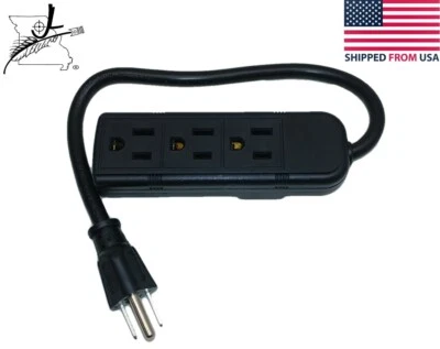 Short 1' Foot 3 Outlet Mini Power Strip Black 3 Prong 1,625 Watt Extension Cord - Image 1 of 4