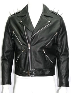 Ghost Rider Spikes Brando Mens Classic Biker Style Black Hide Leather Jacket - Picture 1 of 5