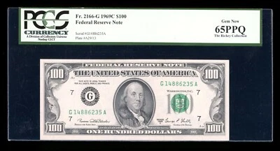 DBR 1969-C $100 FRN Chicago Fr. 2166-G Gem PCGS 65 PPQ Serial G14886235A - Image 1 of 2
