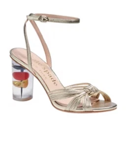 Kate Spade Happy Hour GOLD Ankle Strap Heels Cocktail Novelty Shoe Size 6.5 - Picture 1 of 8