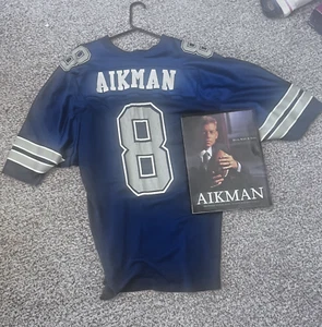 Dallas Cowboys Troy Aikman #8 Logo Russelle Jersey + Hardback Aikman Book Sz 48 - Picture 1 of 6