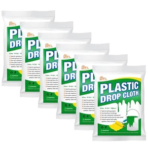 6 Pack 9x12 Ft Plastic Drop Cloth for Painting Couch Furniture Dust Cover - Picture 1 of 6