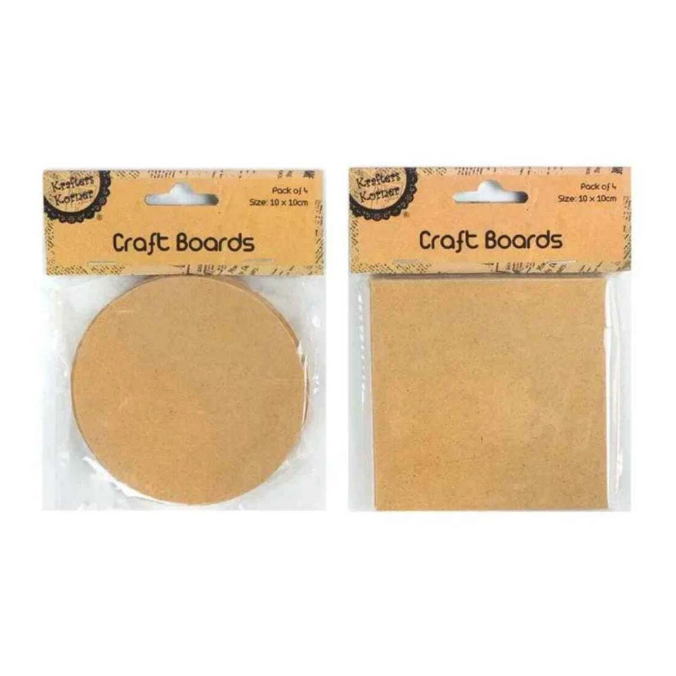 Pack of 4 MDF Wood Craft Boards, 10cm x 10cm - Image 1 of 1