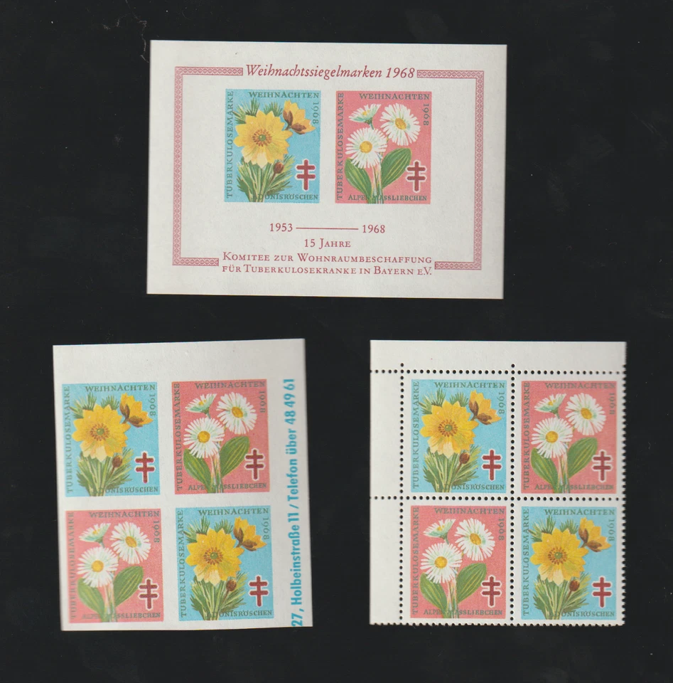 Germany Christmas seals sheet Weihnachtssiegelmarken 1968 perf imperf blocks+ - Image 1 of 1