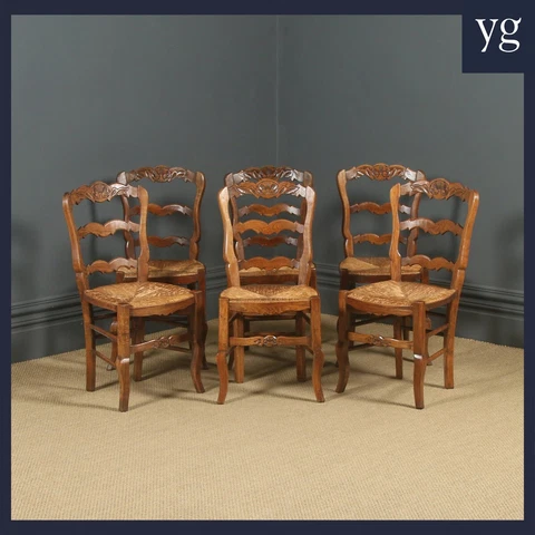 Antique French 6 Louis XV Style Oak Ladder Back Dining Chairs c1920 Cover