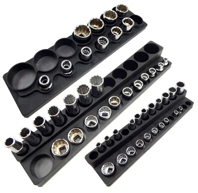 Magnetic Socket Organizer Set 3pc Mechanics Time Saver 1/2 3/8 1/4" Drive MTS BK - Image 1 of 4