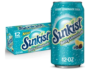 Sunkist Caffeine Free Berry Lemonade Soda Pop, 12 fl oz, 12 Pack Cans, Allergens - Picture 1 of 6