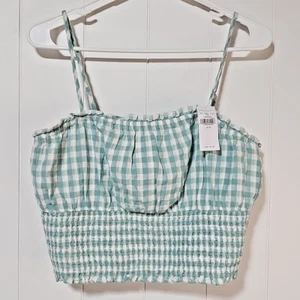 American Eagle Womens Smocked Gauzy Cami Tank Top NWT Medium Gingham Milkmaid - Picture 1 of 19