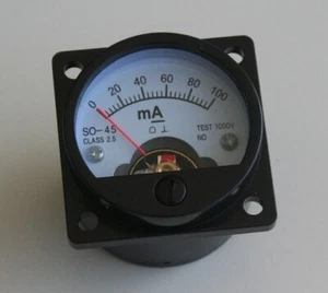 Amperometro Analogico Retrò mA pannello 0mA 100mA DC 4,5x4,5 Cm a Bobina Mobile - Zdjęcie 1 z 2