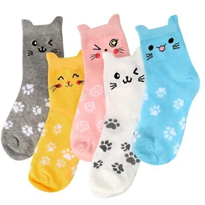 Japanese KAWAII 5-Pair Socks Set 22~26cm Cute Cat Pattern for Women from JP F/S - Picture 1 of 7