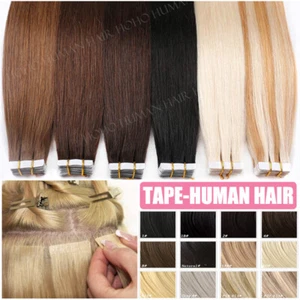 40 / 60PCS THICK Tape In Russian Remy Real Human Hair Extensions Ombre Skin Weft - Picture 1 of 43
