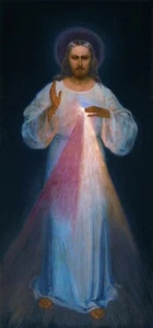 Holy Card of Jesus, Divine Mercy Plus a 1" Silver Oxidized Medal of Mercy - Picture 1 of 3