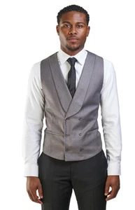 ÃZARMAN Slim Fit Shawl Collar Lapel Double Breasted 3 Button Silver Vest - Picture 1 of 3