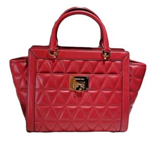 $498 NWT MICHAEL KORS VIVIANNE CHERRY RED QUILTED ZIP LEATHER SATCHEL BAG - Picture 1 of 11