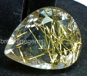 EGL 67.95 Ct Lab Created Rutilated Quartz Golden Pear Cut Gemstone 5ARR - Picture 1 of 6