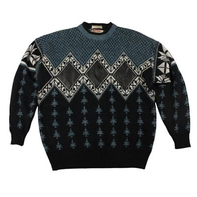 Suéter De Colección Para Mujer Talla XL Cuero Borde Diamantes Estilo Nórdico Azul Negro Foto 1 de 4