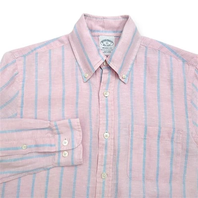 Brooks Brothers 1818 Regent Irish Linen Shirt Mens XS Pink Striped Baird McNutt - Image 1 of 4
