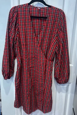 Old Navy Red Puff-Sleeve Tartan  Plaid Wrap Dress XL  Christmas Preppy - Image 1 of 4
