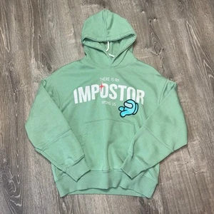 Zara Among Us Kids Hoodie 11-12 Yrs Green Impostor Cyan Gamer Sweatshirt - Picture 1 of 7