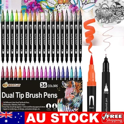 36 Colours Marker Pen Dual Tips Brush Fineliner Graphic Artist Sketch Markers - image 1 of 4